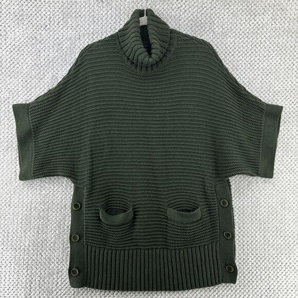 J Crew Sweater Women XS Green Chunky Knit Oversized Boxy Turtle Neck Pockets - Picture 1 of 15